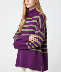 Big Stripes Pullover Plum/Lime One Size