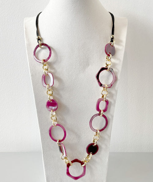 Fuchsia resin links long necklace