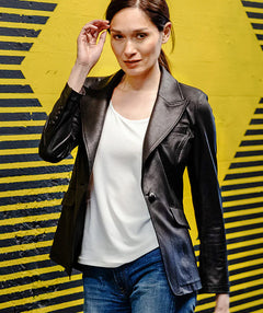 Clara Sunwoo Liquid Leather Blazer Black