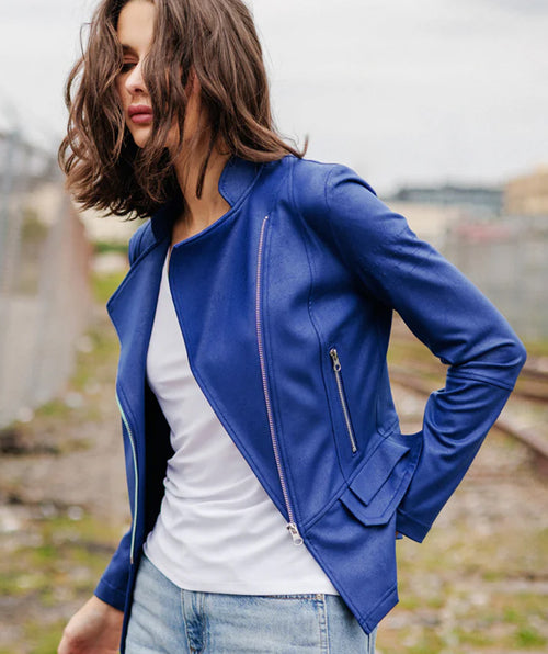 Clara Sunwoo Liquid Leather Moto Jacket Cobalt