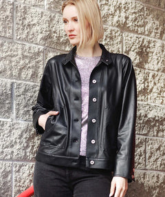 Clara Sunwoo Liquid Leather Boxy Jacket Black