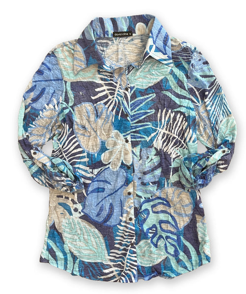 Snap front crinkle shirt lagoon