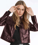 Patent Crop Jacket Merlot - Premium jackets from Elliott Lauren - Just $118.80! Shop now at Mary Walter