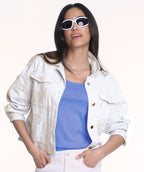 Elliott Lauren Eyelet Jean Jacket White size Small