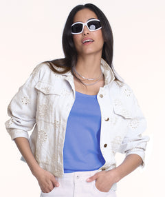 Elliott Lauren Eyelet Jean Jacket White size Small