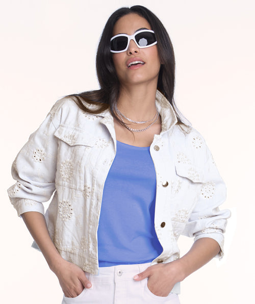 Elliott Lauren Eyelet Jean Jacket White size Small