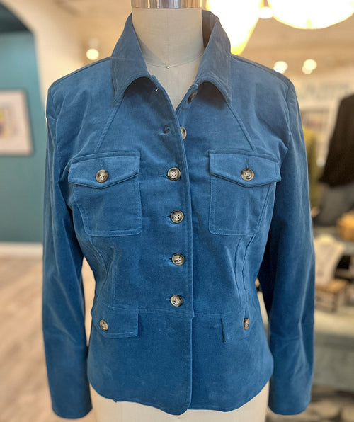 Foil Cotton Velvet Jacket Azure