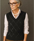 J'envie Sequin Argyle Sweater Vest