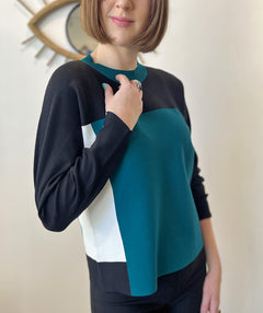 Color Block Crew Teal - Premium tops from Jenvie - Just $178.10! Shop now at Mary Walter