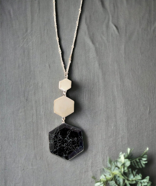 Lori Onyx Hexagon Necklace - Premium necklaces from Mary Walter - Just $40! Shop now at Mary Walter