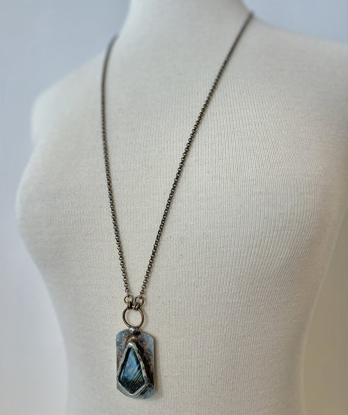 Brass Tag With Labradorite Necklace