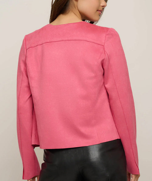 Open Front Faux Suede Jacket Lipgloss Pink