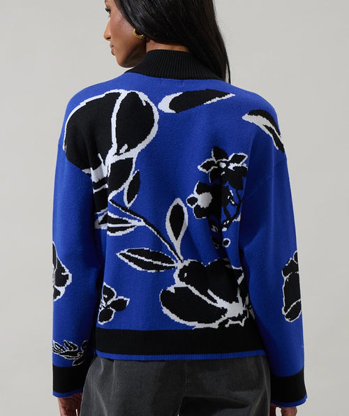 Royal Floral Half Zip Sweater