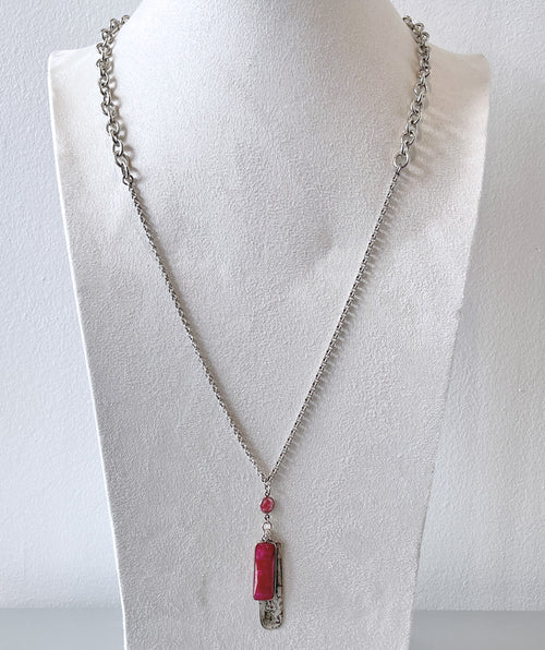 Raw ruby long necklace