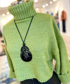 Short Boxy Turtleneck Pullover Lime