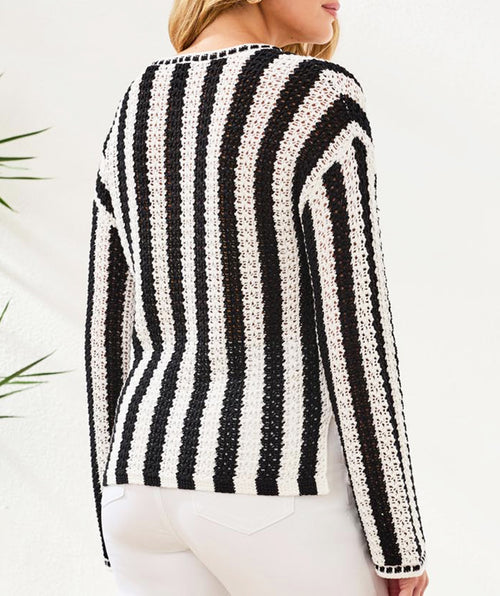 Tribal Boho Stripe Notch Pullover