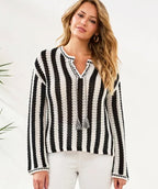 Tribal Boho Stripe Notch Pullover
