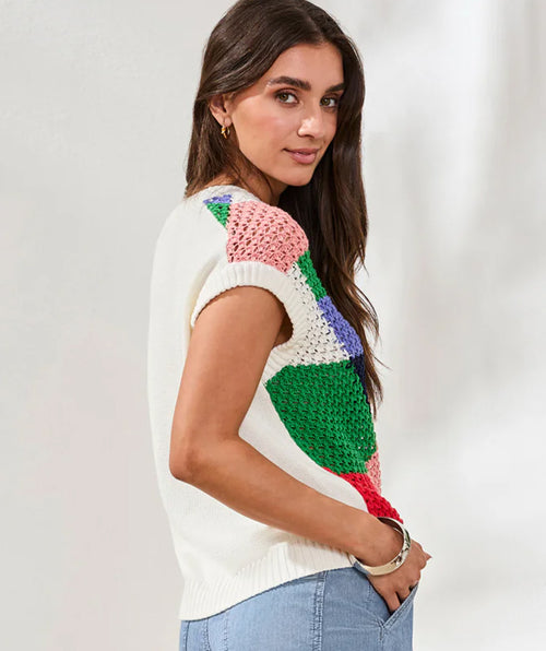 Tribal Colorful Crochet Cap Sleeve Top