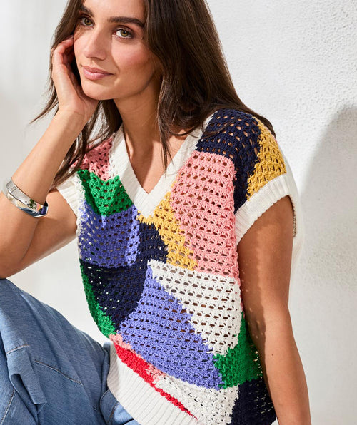 Tribal Colorful Crochet Cap Sleeve Top