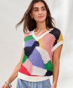 Tribal Colorful Crochet Cap Sleeve Top