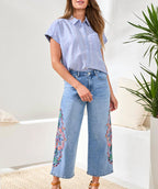 Tribal Embroidered Crop Wide Leg Jean