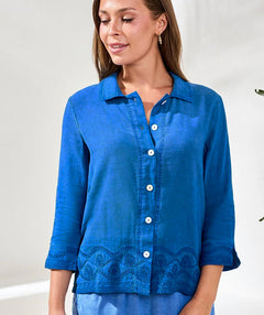 Tribal Embroidered Soft Shirt Turkish Sea