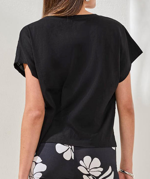 Tribal Eyelet Boxy Tee Black