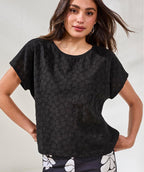 Tribal Eyelet Boxy Tee Black