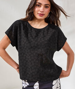 Tribal Eyelet Boxy Tee Black