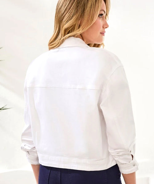 Tribal Pleat Detail White Denim Jacket