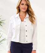 Tribal Pleat Detail White Denim Jacket