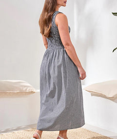Tribal Smocked Gingham Long Dress