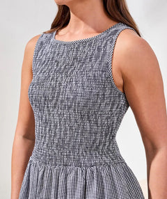 Tribal Smocked Gingham Long Dress