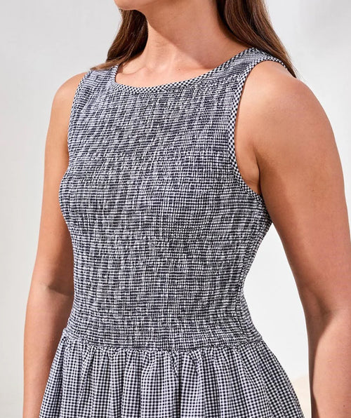 Tribal Smocked Gingham Long Dress