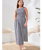 Tribal Smocked Gingham Long Dress