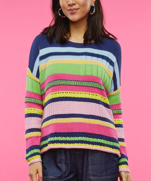 Chunky Bright Stripe Pullover Navy