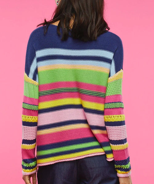 Chunky Bright Stripe Pullover Navy