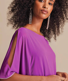 Sparkling Grape Shimmer Trim Capelet Dress - Premium dresses from Joseph Ribkoff - Just $113.60! Shop now at Mary Walter