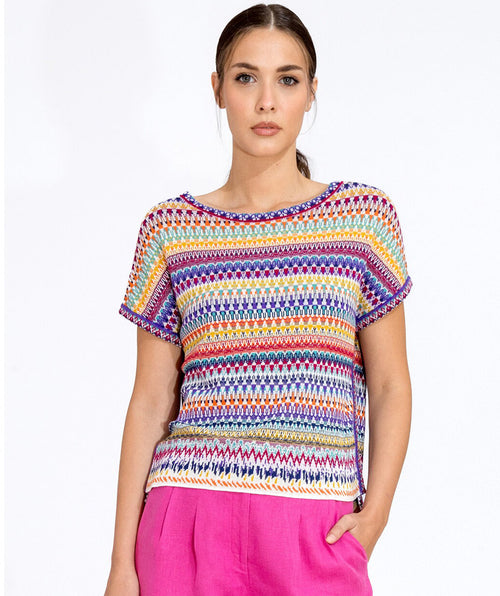 Cap sleeve knit stripe top - Premium tops from ivko - Just $198! Shop now at Mary Walter