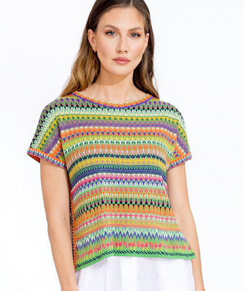Cap sleeve knit stripe top