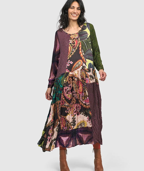 Alembika Rosette Crinkle Oversized Patchwork Dress