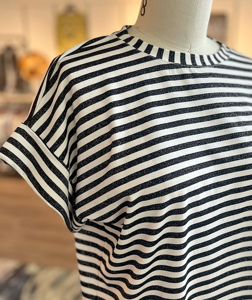B.Yu Relaxed Shimmer Stripe Tee Black/Cream