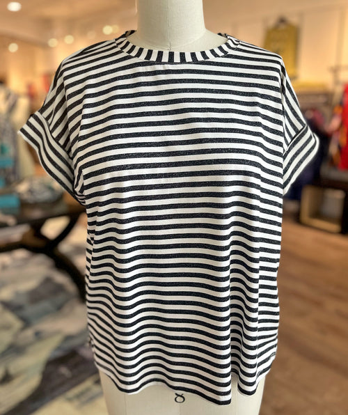 B.Yu Relaxed Shimmer Stripe Tee Black/Cream