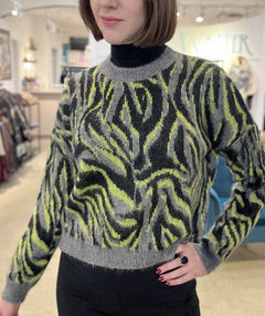 Wild Zebra Pullover Citron - Premium sweaters from B.YU - Just $87! Shop now at Mary Walter
