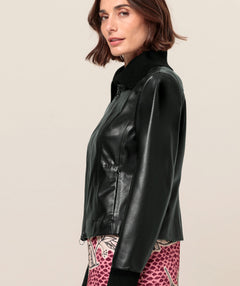 Bianca Faux Leather Convertible Collar Jacket Black