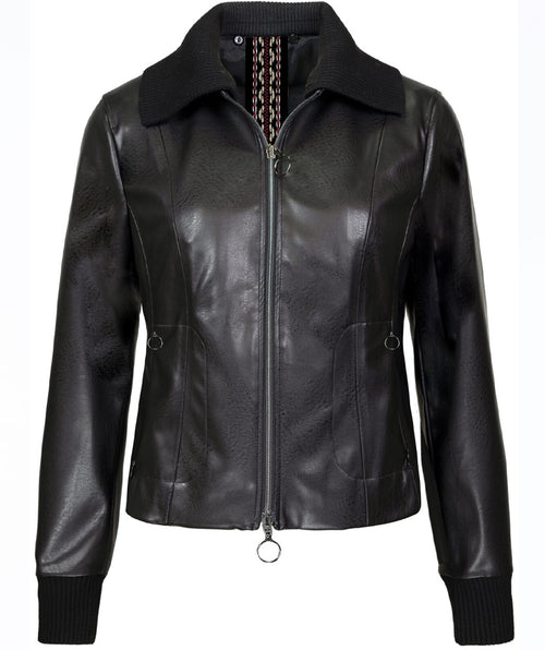 Bianca Faux Leather Convertible Collar Jacket Black