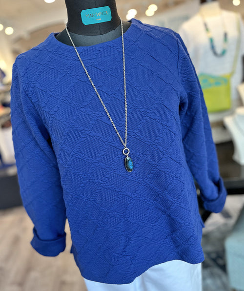 Bianca Textured Jacquard Top Sapphire