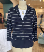 Bianca Navy Stripe Collared Cardigan