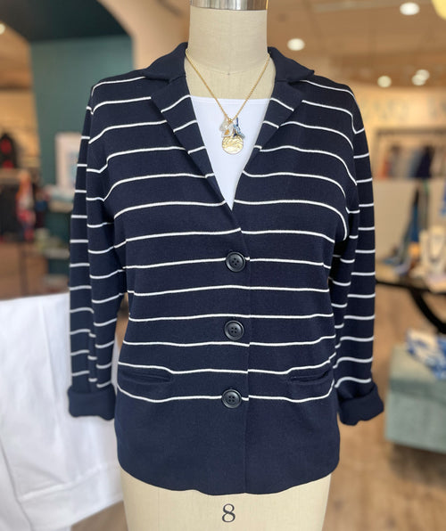 Bianca Navy Stripe Collared Cardigan