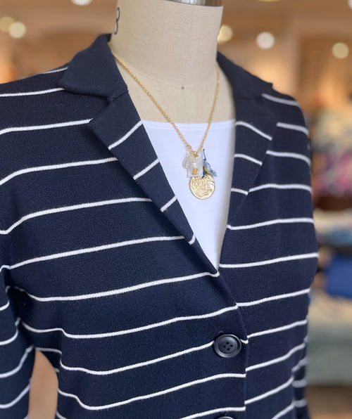 Bianca Navy Stripe Collared Cardigan